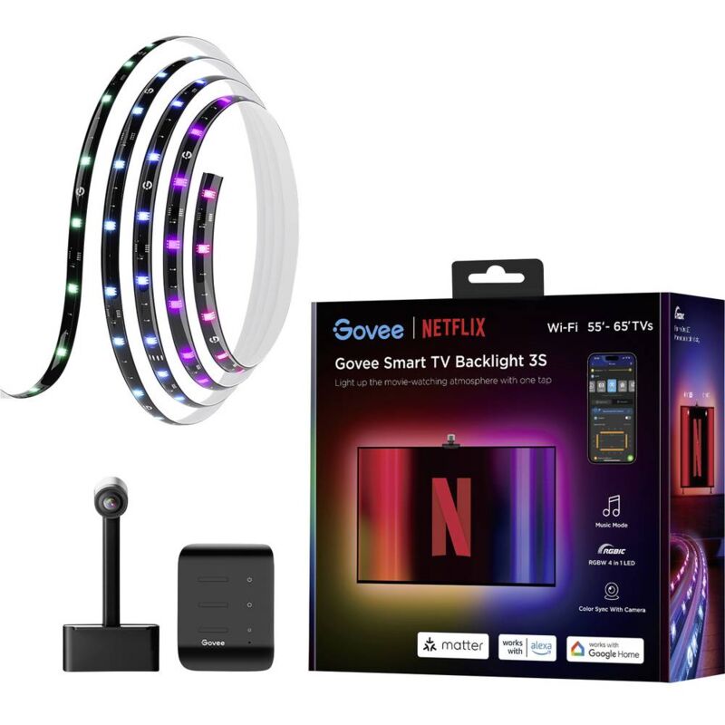 foto del prodotto govee netflix envisual tv backlight 5565 inch h6098cd1 fascia luminosa a led, 100 v, 240 v, 12 v rgb 1 kit