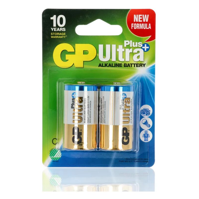 foto del prodotto gp batteries 151123 2 batterie gp ultra plus alkalina, 1.5v, 14aup lr14, mezza torcia c, blister