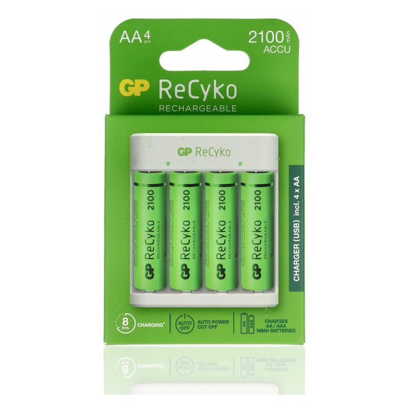 foto del prodotto gp batteries 202233 caricabatterie usb standard per batterie stilo e ministilo, 4 batterie stilo aa da 2100 mah incluse