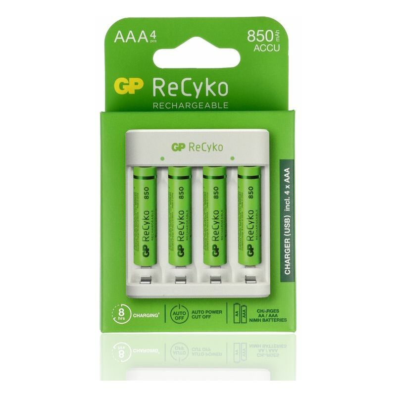 foto del prodotto gp batteries 202234 caricabatterie usb standard per batterie stilo e ministilo, 4 batterie ministilo aaa da 850 mah incluse