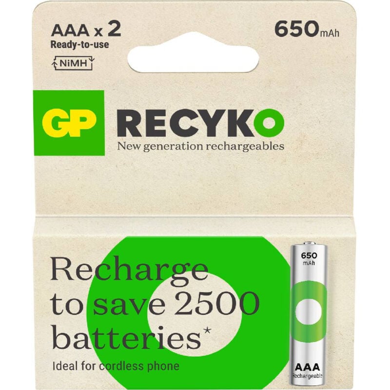foto del prodotto gp batteries gp battery recyko batteria ricaricabile 1,5v mini stilo aaa 650mah confezione 2 pezzi 