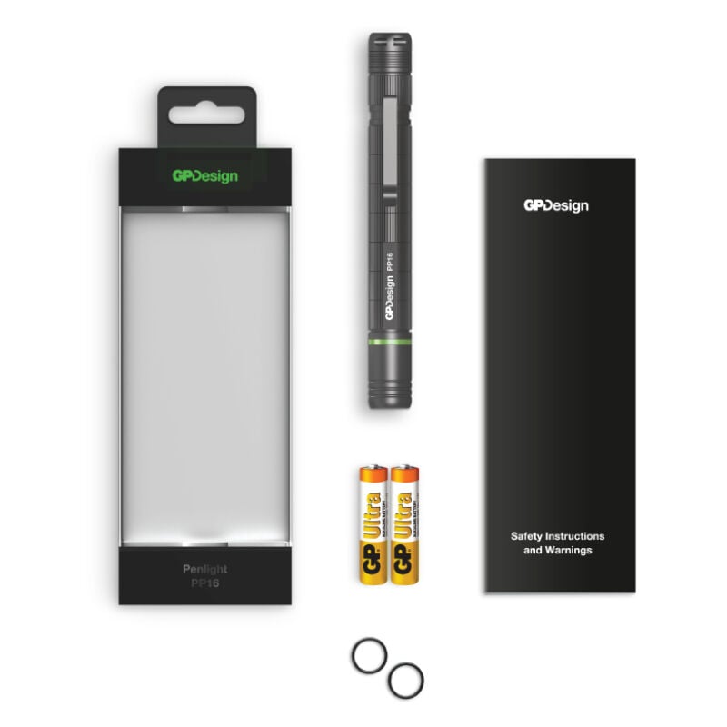 foto del prodotto gp batteries gp battery torcia led pp16 penna design regolabile 140lm e 20lm con 2 batterie mini stilo aaa