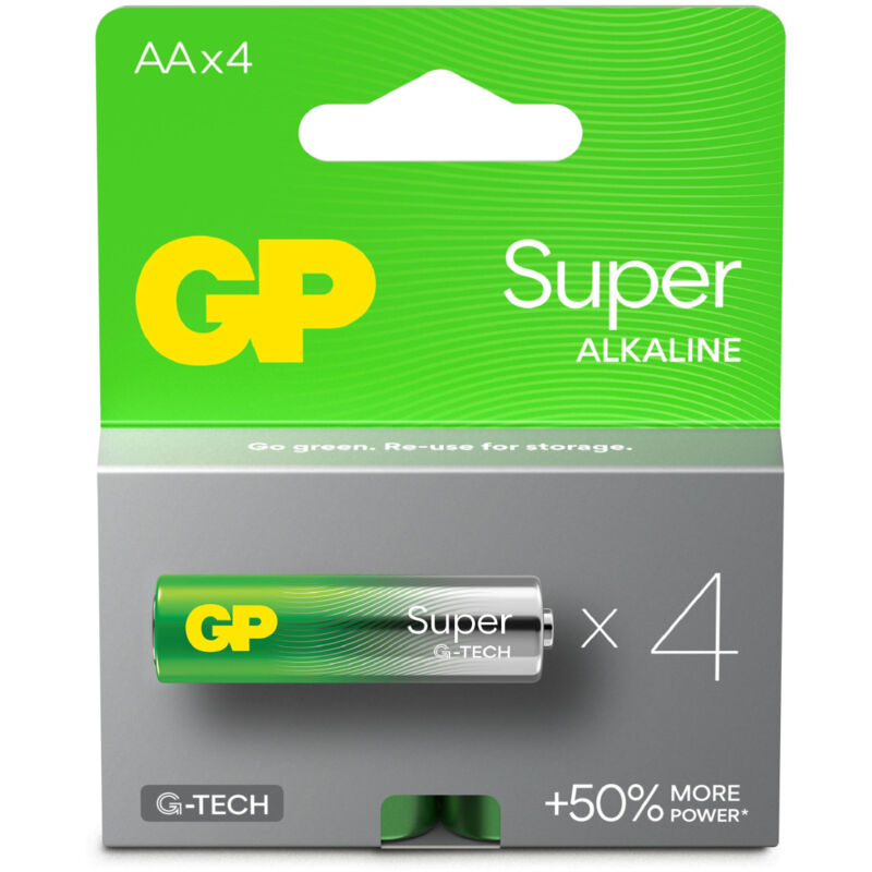 foto del prodotto gp battery batteria super alcalina 1,5v stilo aa 15a 2u4 lr6 4 pz