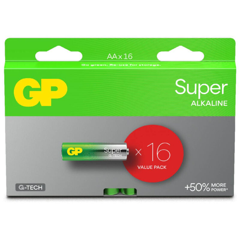 foto del prodotto gp battery batteria super alcalina 1,5v stilo aa 15a lr6 confezione 16 pezzi 