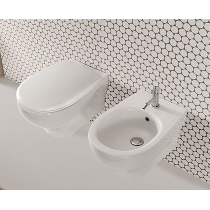 foto del prodotto grace set wc sospeso + bidet sospeso + sedile rallentato codice prod grs03bi+grs10bi+gr022b - ceramica globo