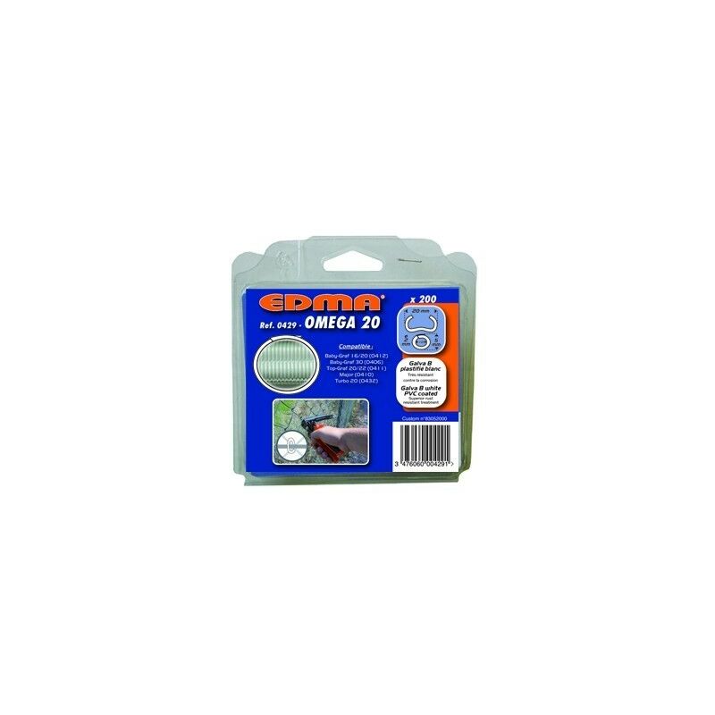 foto del prodotto graffe omega 20 edma zincate plastificate bianche 200 pezzi 429