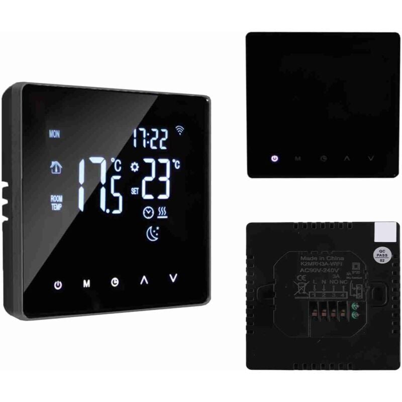 foto del prodotto graffiti wifi smart water heating thermostat, lcd retroilluminato touch screen app controllo programmazione settimanale nero wifi water heating 3a