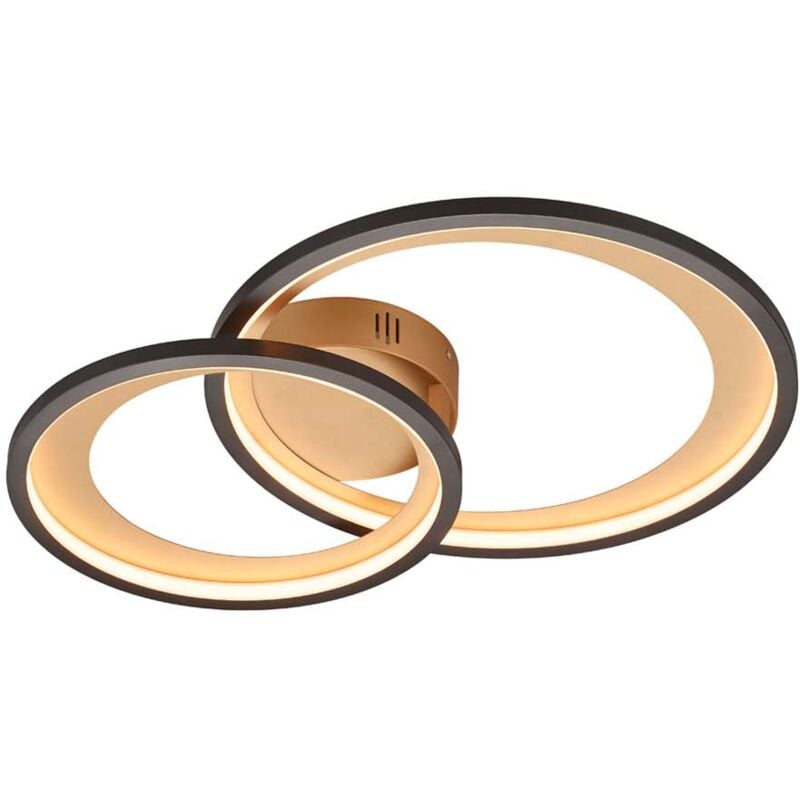 foto del prodotto granada plafoniera led doppio crechio nero con riflettore oro opaco con funzione regolazione intensita con interruttore parete l. 59cm