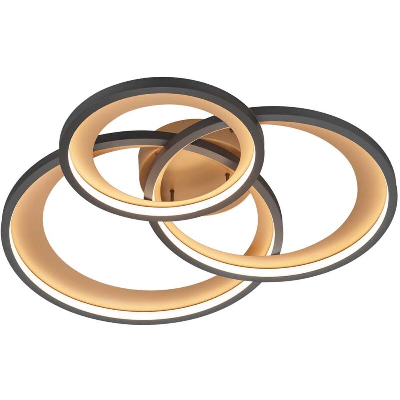 foto del prodotto granada plafoniera led triplo cerchio nero con riflettore oro con funzione regolazione intensita con interruttore parete l. 71,5cm