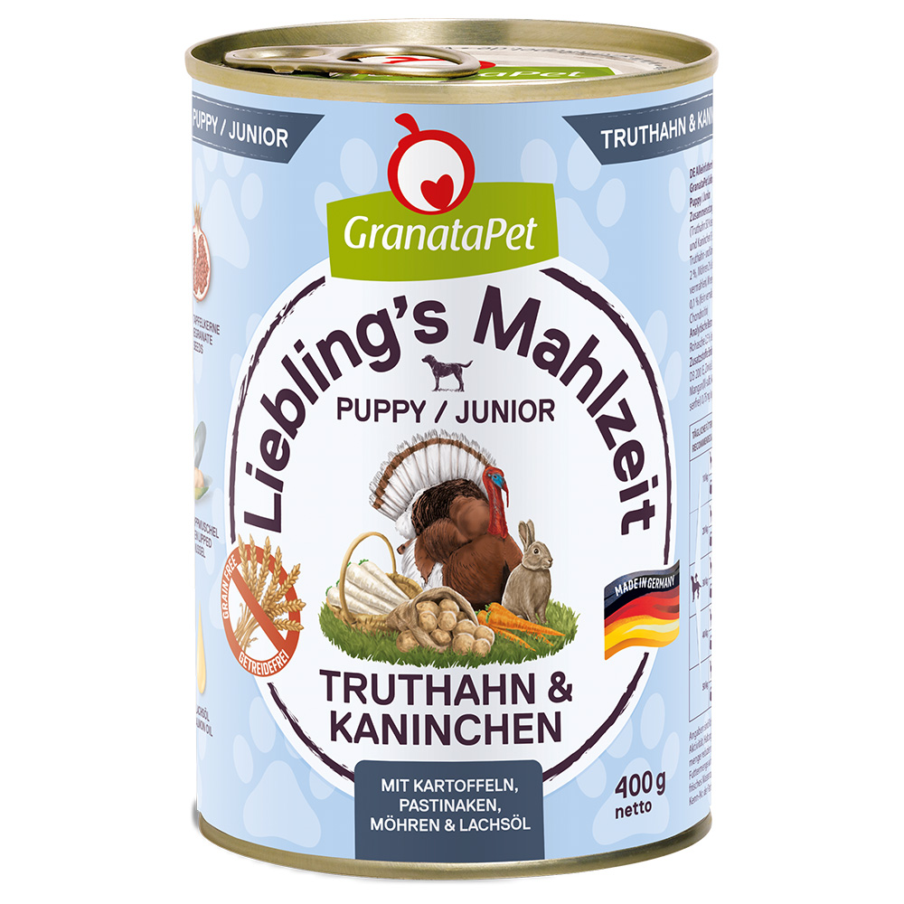 foto del prodotto granatapet 6 x 400 g alimento umido per cane junior tacchino coniglio