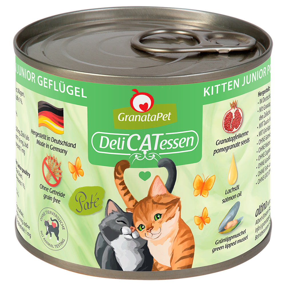 foto del prodotto granatapet delicatessen 6 x 200 g umido per gatto kitten pollame