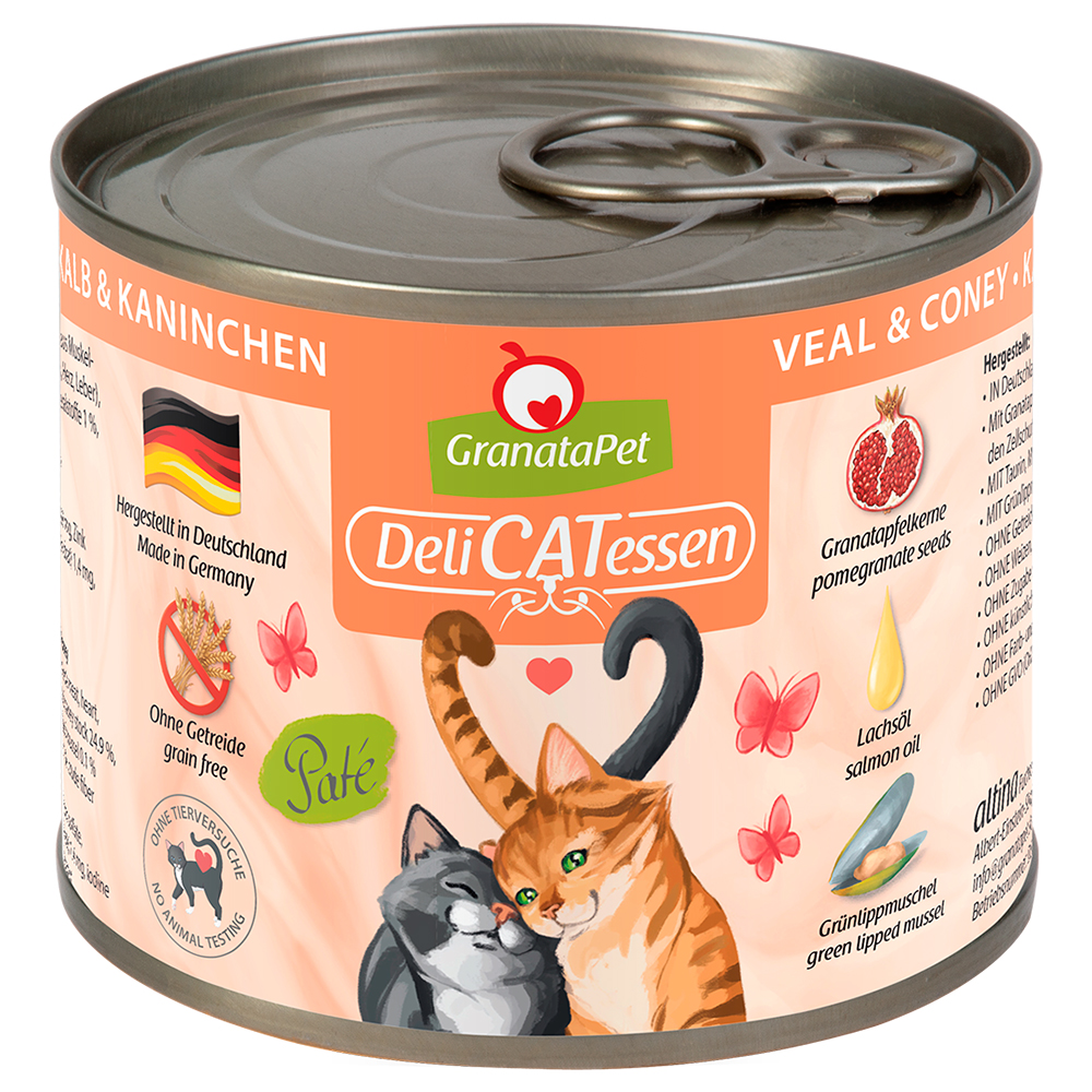 foto del prodotto granatapet delicatessen 6 x 200 g umido per gatto vitello coniglio