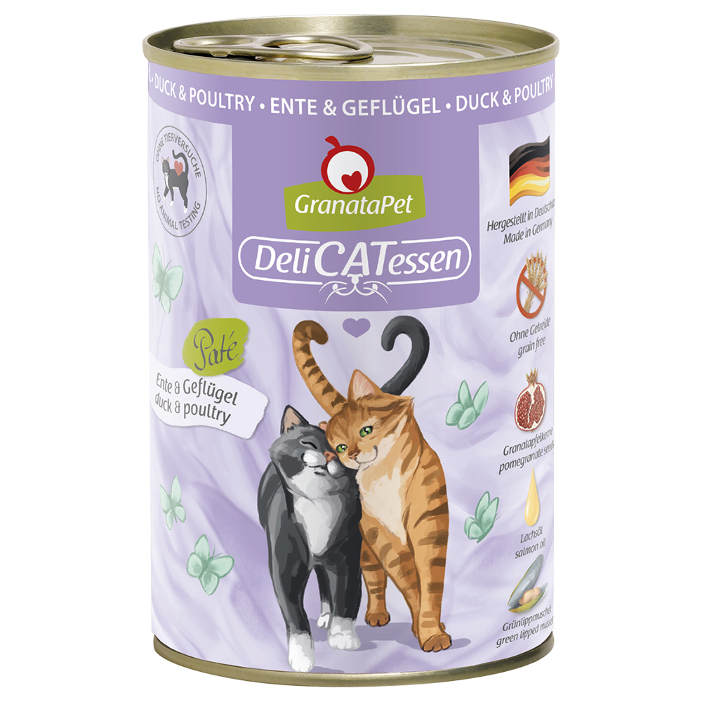 foto del prodotto granatapet delicatessen 6 x 400 g umido per gatto anatra pollame