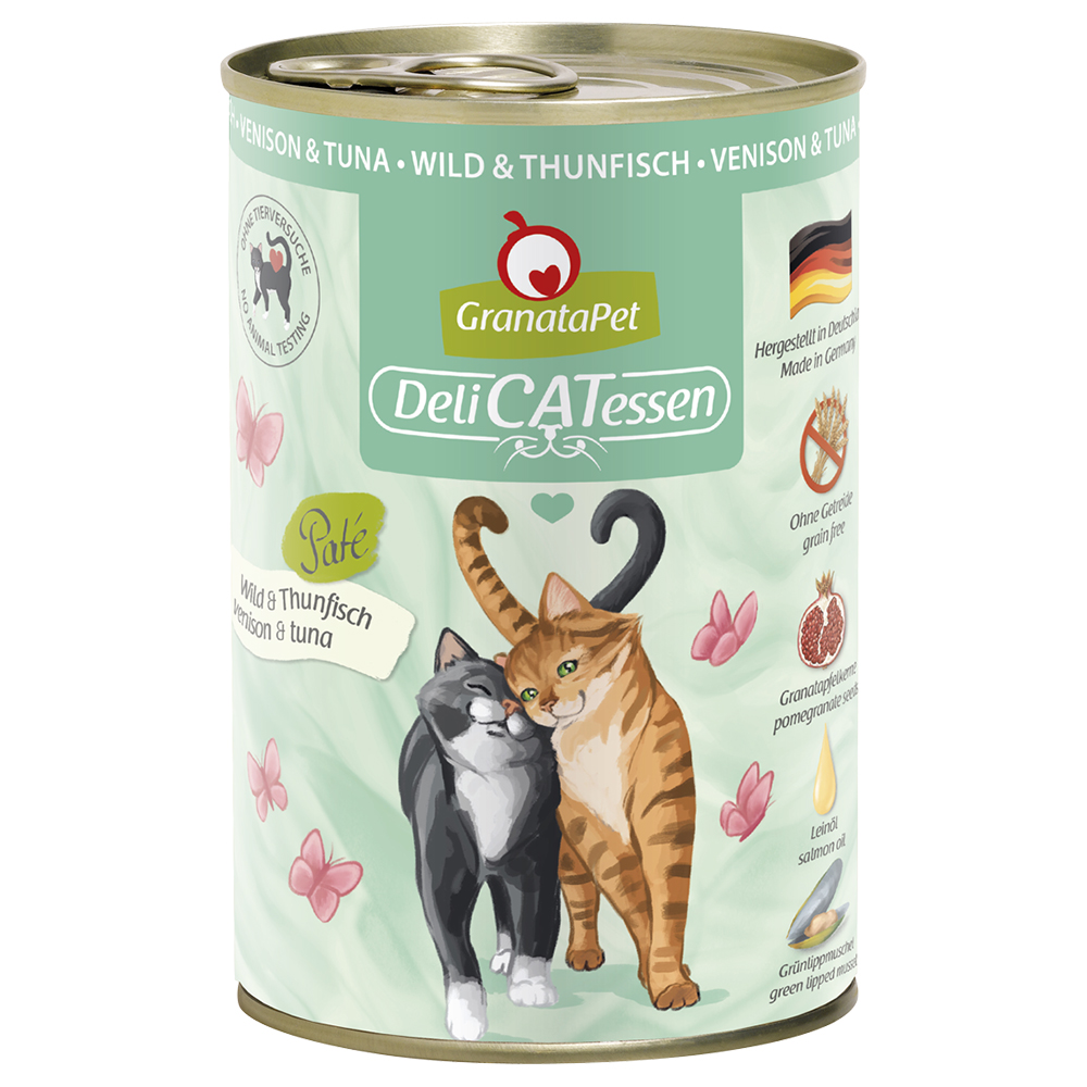 foto del prodotto granatapet delicatessen 6 x 400 g umido per gatto selvaggina tonno