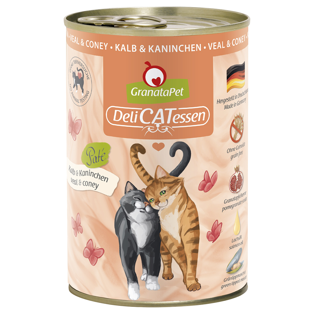 foto del prodotto granatapet delicatessen 6 x 400 g umido per gatto vitello coniglio