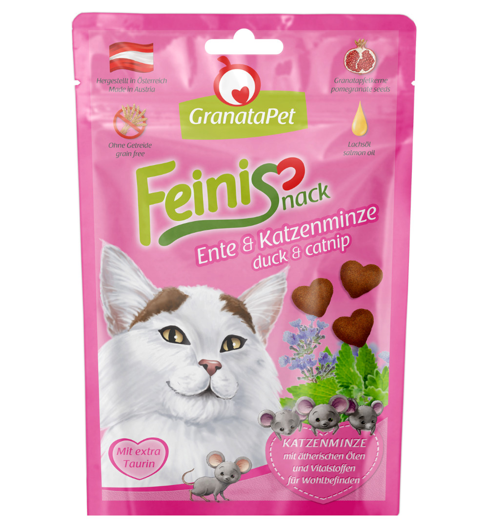 foto del prodotto granatapet feinis snack per gatto 50 g anatra erba gatta