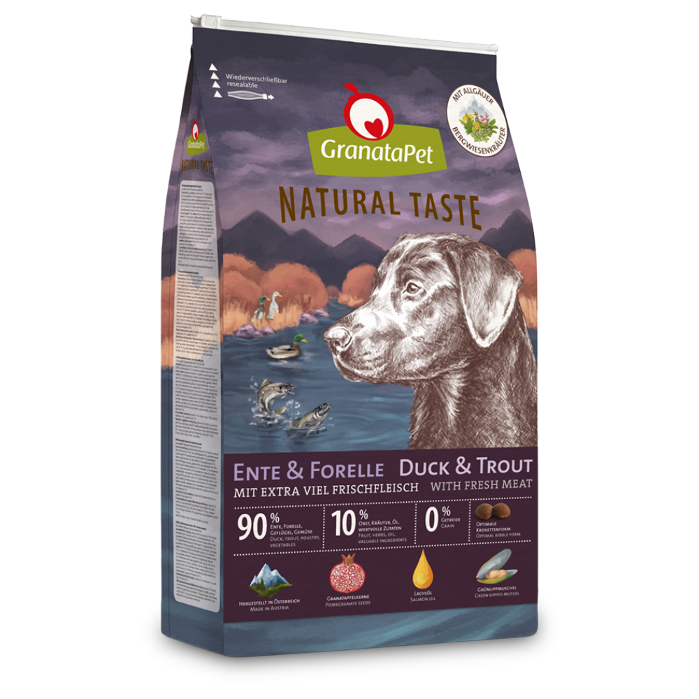 foto del prodotto granatapet natural taste anatra e trota 12 kg