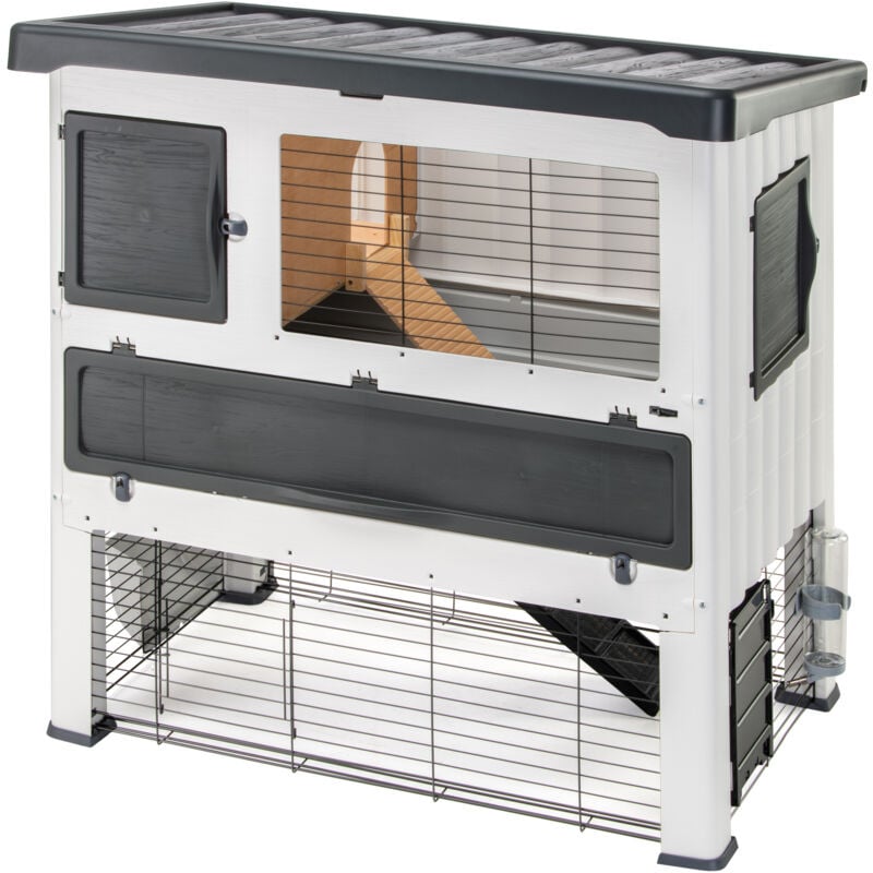 foto del prodotto grand lodge conigliera in resina termoplastica a due piani . variante 120 - misure 115.5 x 73 x h 110 cm - grigio - ferplast