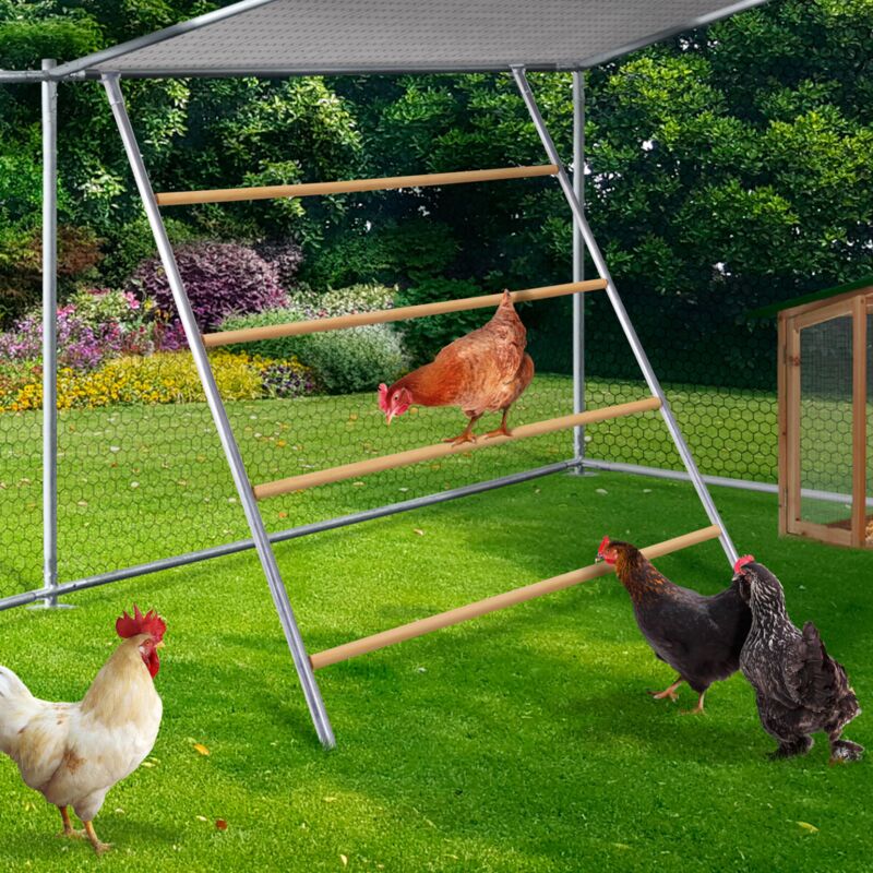 foto del prodotto grand pasatoio per galline 4 livelli in legno, compatibile con recinzione per pollaio