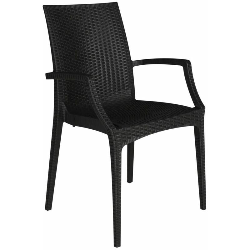 foto del prodotto grand soleil sedia poltrona impilabile da esterno casa giardino con struttura in resina effetto rattan bristrot grandsoleil black