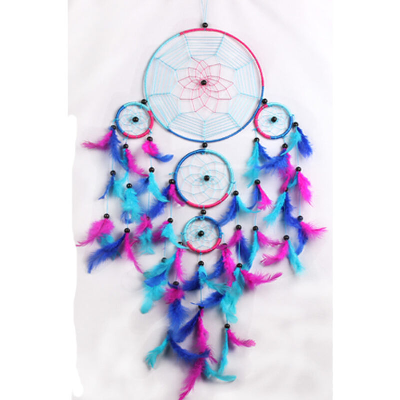 foto del prodotto grande acchiappasogni king blu, blu, viola con perline e piume fatte a mano, acchiappasogni multicolore 22x70 cm 