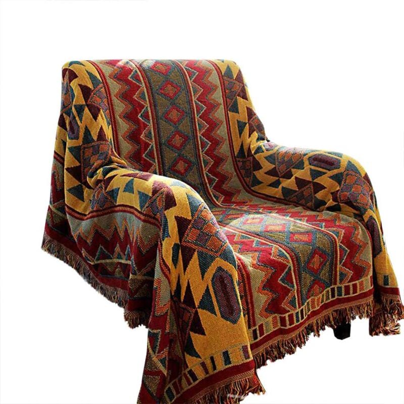 foto del prodotto grande coperta scozzese in cotone lavorato a maglia jacquard bohémien, morbida e lavabile, per divano, poltrona, camera da letto (130180 cm, geometrico)