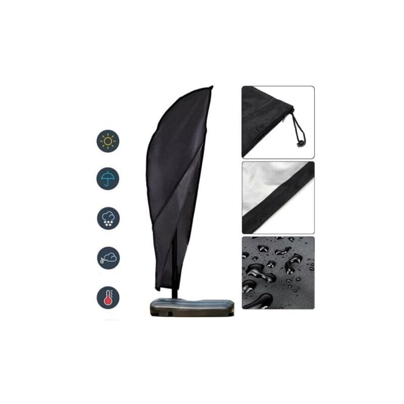 foto del prodotto grande copertura impermeabile per ombrellone a braccio con cerniera e coulisse, 265 cm, nero