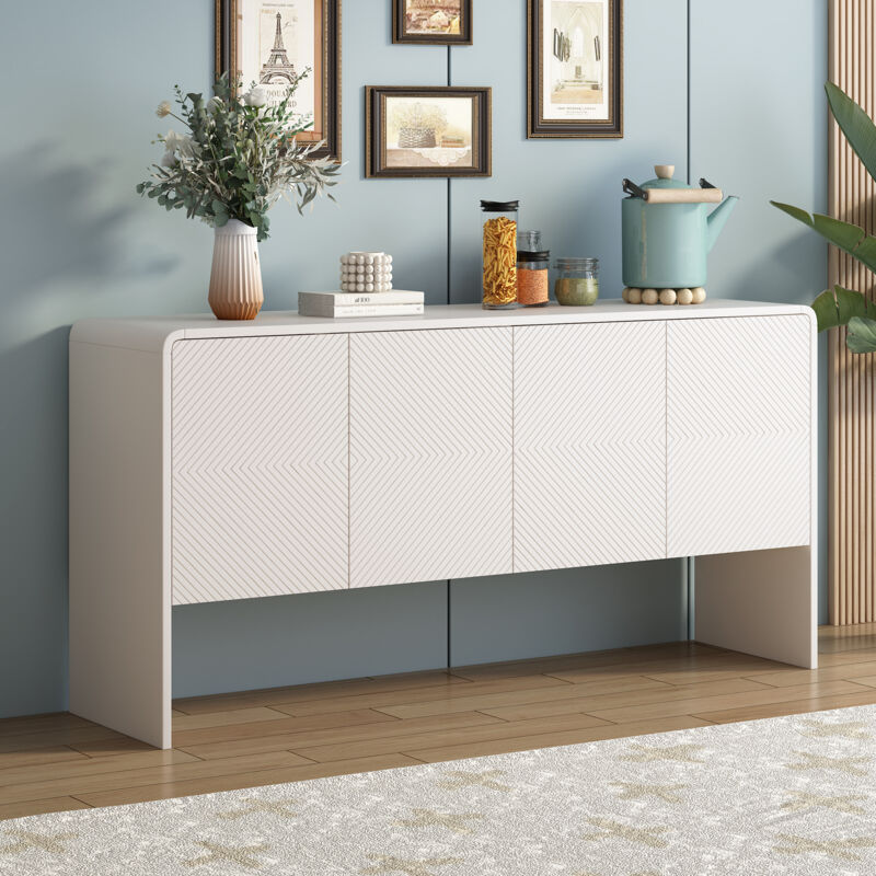 foto del prodotto grande credenza portaoggetti in stile minimalista con 4 ante e dispositivo estraibile per soggiorno e ingresso bianco 