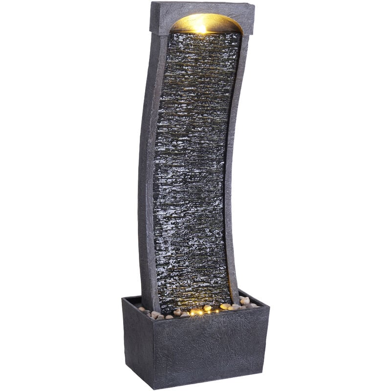 foto del prodotto grande fontana d acqua curva per esterni e giardino, ornamento moderno a cascata per interni con effetto ardesia con luci e pompa, decorazione del