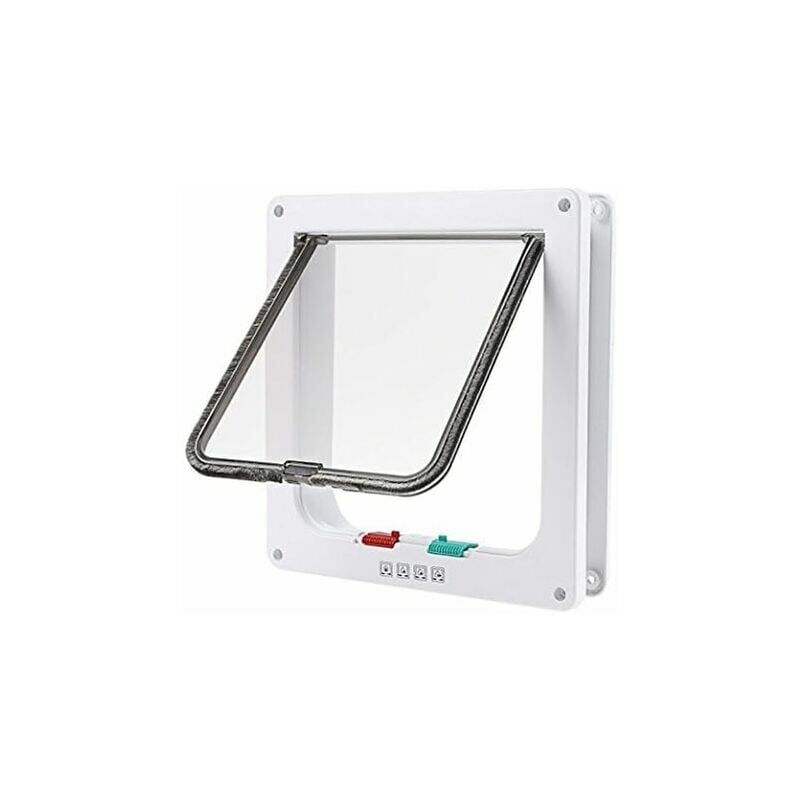 foto del prodotto grande gattaiola bianca con 4 porte di bloccaggio per gatti o cani, facile da installare 23 cm x 25 cm x 5,5 cm 