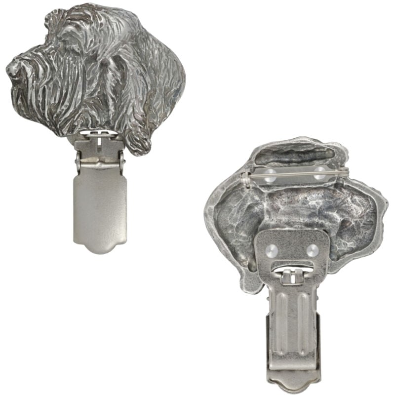 foto del prodotto grande griffone vend en, grand griffon vend en spilla con clip, porta numero di partenza, distintivo argentato per esposizioni canine di art dog
