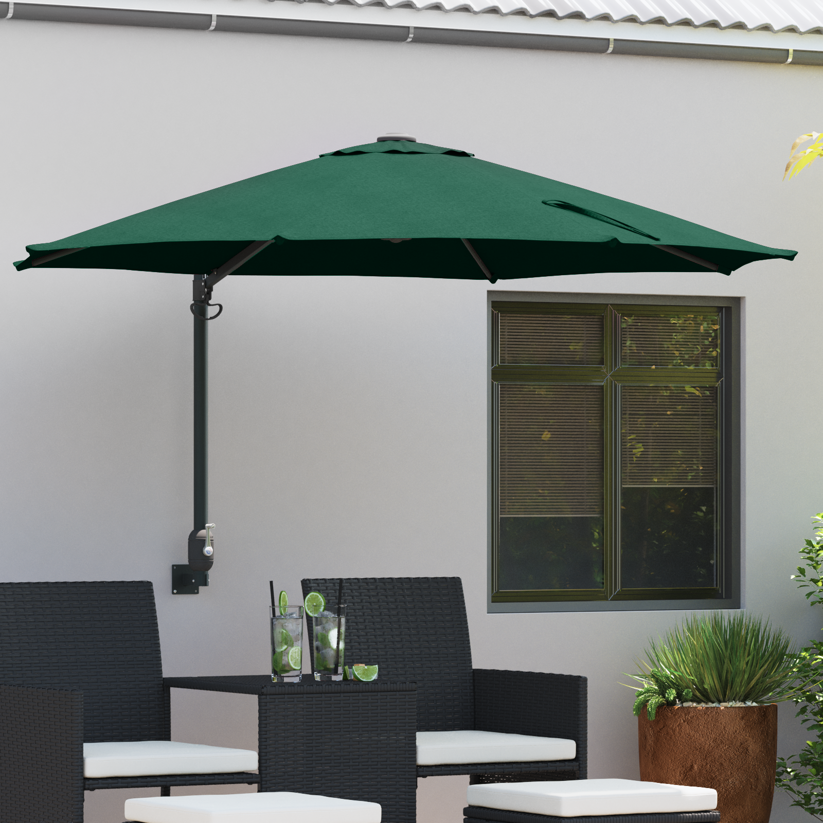 foto del prodotto grande ombrello verde da patio metallo, poliestere grande