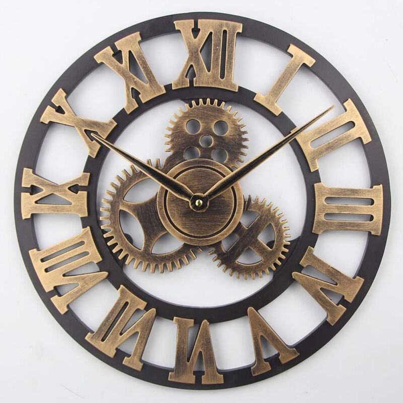 foto del prodotto grande orologio da parete retr 3d, orologio da parete in legno silenzioso senza ticchettio, orologi al quarzo vintage rustici per l arredamento del