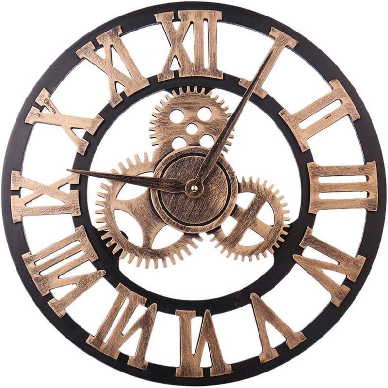 foto del prodotto grande orologio da parete rotondo in metallo in stile vintage, silenzioso, senza ticchettio, a batteria, da 45 cm, con numeri romani neri, per soggiorno, camera da letto, cucina, arredamento oro