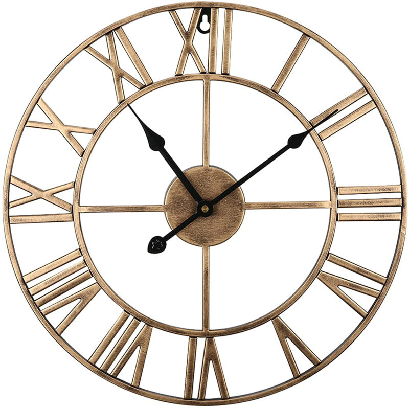 foto del prodotto grande orologio da parete silenzioso, numeri romani vintage orologio scheletro in metallo, soggiorno cucina caffe ufficio decor bronzo 50cm