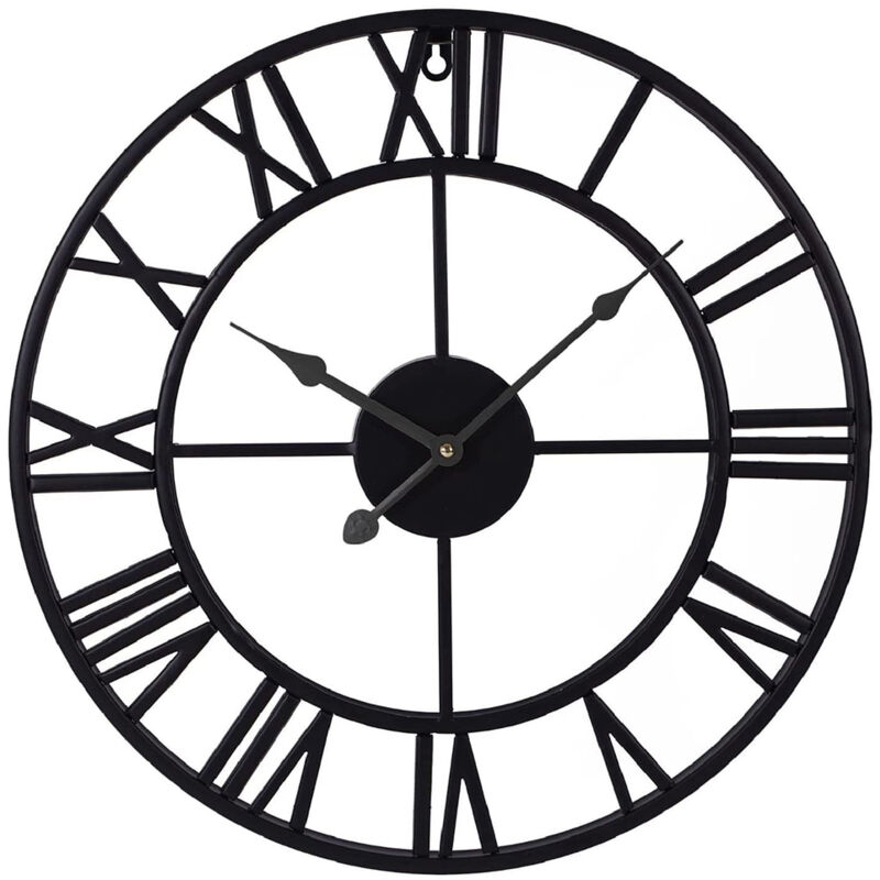foto del prodotto grande orologio da parete silenzioso, numeri romani vintage orologio scheletro in metallo, soggiorno cucina caffe ufficio decor nero 40cm