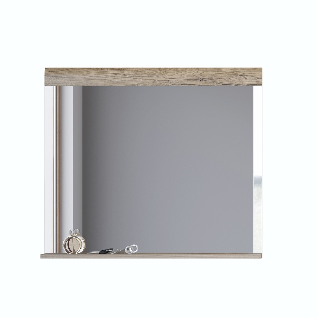 foto del prodotto grande specchio design collezione ohio colore rovere chiaro con mensola integrata.