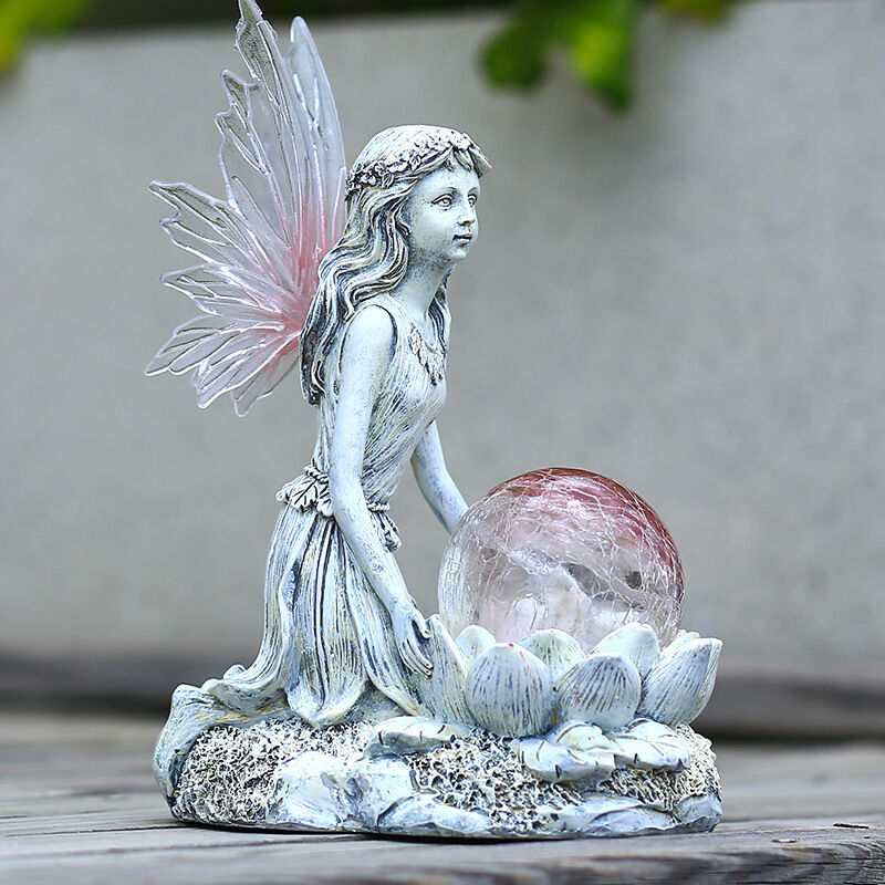 foto del prodotto grande statua del drago da giardino in due pezzi con lampada solare da fata fiore lampada da esterno in resina impermeabile ornamento del drago