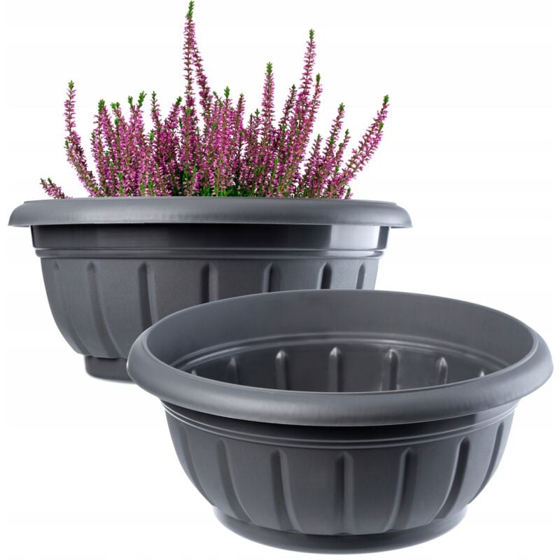 foto del prodotto grande vaso da fiori in plastica resistente alle intemperie, fioriera rotonda per design da giardino esterno set da 2 26 cm, antracite kadax