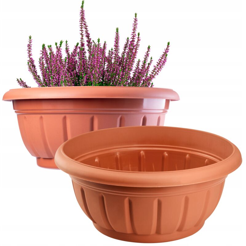 foto del prodotto grande vaso da fiori in plastica resistente alle intemperie, fioriera rotonda per il design del giardino esterno set da 2 20 cm, terracotta kadax