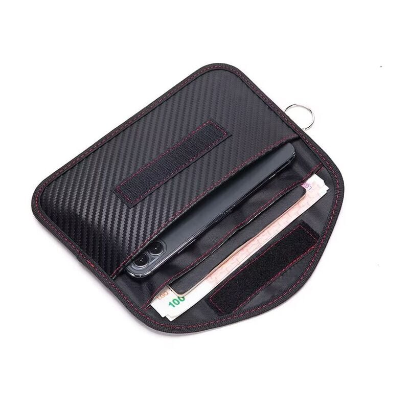 foto del prodotto grandi custodie anti rfid per telefono e chiavi auto, borsa a gabbia di faraday che blocca il segnale rfid, nfc, wifi, gsm, bluetooth fibra di