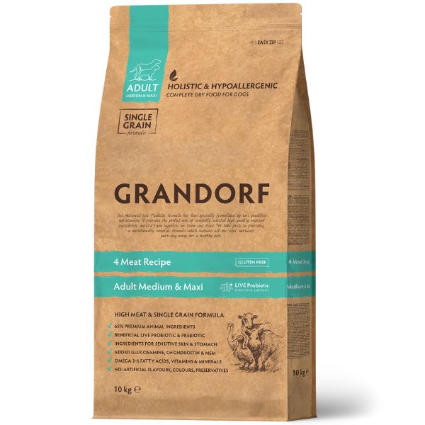 foto del prodotto grandorf dog adult medium maxi hypoallergenic 4 meat recipe 10 kg 1 ordine scegli lo sconto bzr5 bzr20 200 punti fedelt 