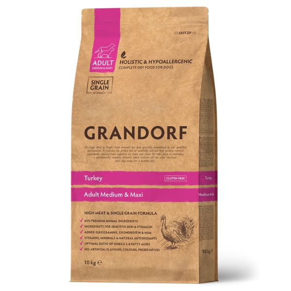 foto del prodotto grandorf dog adult medium maxi hypoallergenic tacchino 10 kg 1 ordine scegli lo sconto bzr5 bzr20 200 punti fedelt 