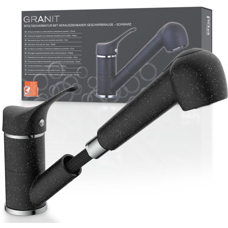 foto del prodotto granit ni183smcr rubinetto lavello cucina, miscelatore cucina girevole a 360 , ideale per il doppio utilizzo con una sola mano, rubinetto cucina,