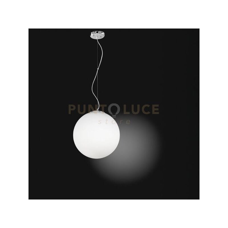 foto del prodotto grape sospensione 2 luci vetro bianco sferico diametro 40cm montatura cromo lucido attacco e27