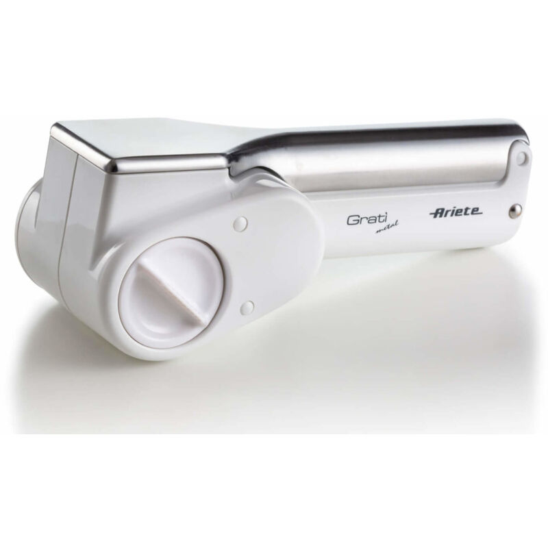foto del prodotto gratì metal 44 grattugia elettrica senza filo bianco e argento 2 rulli - ariete