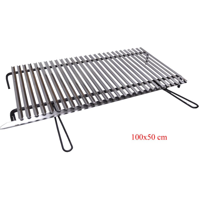 foto del prodotto graticola in acciaio, griglia inox per barbecue con recupero oli omaggio scegli la misura 100x50 cm