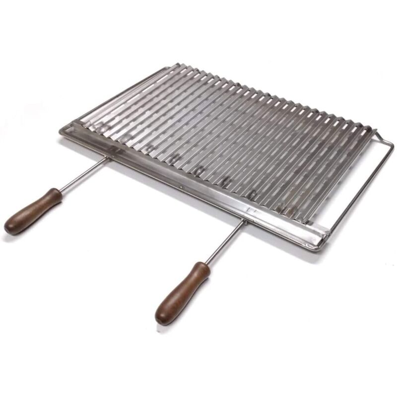 foto del prodotto graticola in acciaio inox per barbecue camino stufa con manici legno smontabili scegli la misura 84x40 cm