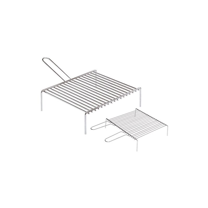 foto del prodotto graticole griglie in acciaio cromato per camino barbecue cm.35x50 manico doppio