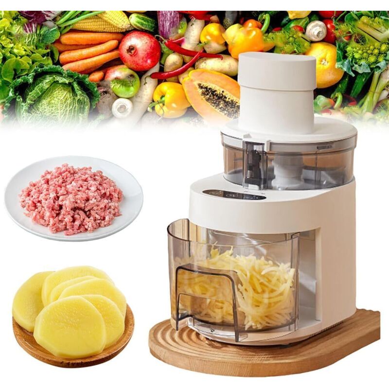 foto del prodotto grattugia elettrica per formaggio con contenitore, tritacarne da 300 w, tritatutto elettrico con 4 lame sostituibili, tritatutto elettrico per